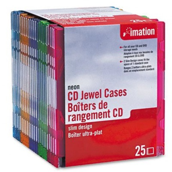 (25) Cajas vacías cristal IMATION CD/DVD slim neon colores -CD Jewel Cases (41085)