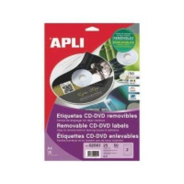 Etiq.APLI CD diám.114mm 25A4 pol.  50u. (adhesivo removible) acabado mate