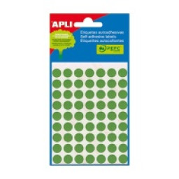 Etiqueta manual APLI círculo 10mm verde 5h 315un. mini-bolsa, escritura manual