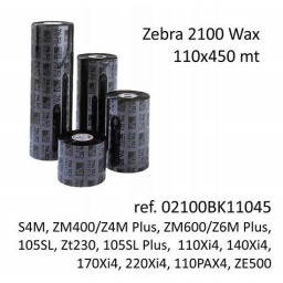 (12) Ribbon transfer.térmica ZEBRA 2100 high-p.wax 110mm x 450m. (cera) Industrial printers 25mm core