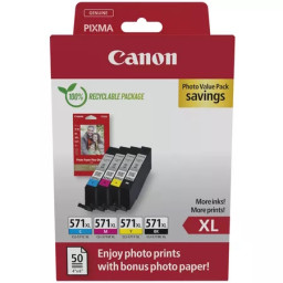 (4) C.t. CANON CLI571XL: CMYK Photo Value Pack ECO alta capacidad + 50h. Photo paper ECOPACK
