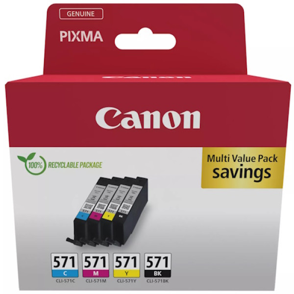 (4) C.t. CANON CLI571: CMYK MULTI ECOPACK MULTIPACK 4-COL cartón