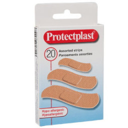 Tiritas protectoras para heridas PROTECTPLAST pack de 20 unidades tres tamaños surtidos