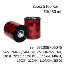 (6) Ribbon transfer.térm. ZEBRA 5100 premium resin 60mm x 450m. (resina) Industrial printers 25mm