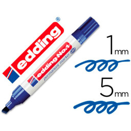 Rotulador permanente EDDING 1 Azul punta viselada, trazo 1-5mm, recargable