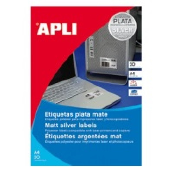 Etiq.APLI poliéster plata 45,7x21,2 permanente 960un. 20A4