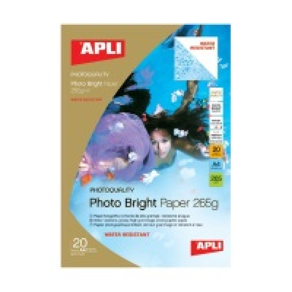 Papel APLI Photo Bright Pro WR 20A4 265g.,fotog.,water resist