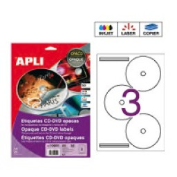 Etiq.APLI CD Mega 100A4 Opaca 114mm 300u. (3et/hoja) inkjet/laser