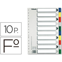 (10) Separadores plástico multitaladro ESSELTE Fº Folio, 5 colores opacos, 115micras. Gama Eco.