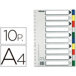 (10) Separadores plástico multitaladro ESSELTE A4 5 colores opacos, 115micras. Gama Eco.