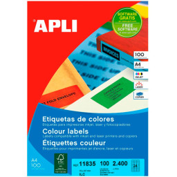 Etiquetas APLI 70x37mm de color azul 100A4 2400et. (24etiqueta/hoja) polivalente inkjet/laser