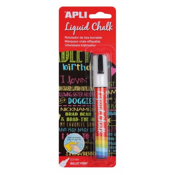 (1) Liquid Chalk APLI punta redonda 5,5mm blanco rotulador de tiza líquida, fácil de borrar