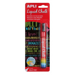 (1) Liquid Chalk APLI punta redonda 5,5mm rojo rotulador de tiza líquida, fácil de borrar