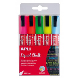 (5) Liquid Chalk APLI punta redonda 5,5mm surtido rotulador de tiza líquida, surtido colores