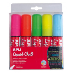 (5) Liquid Chalk APLI punta cuadrada 15mm surtido rotulador de tiza líquida (5 colores)