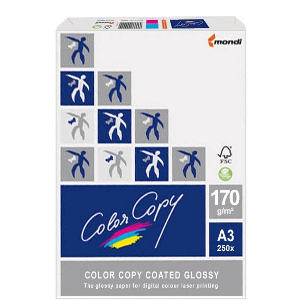 Papel MONDI COLOR COPY Coated Glossy 250A3  170g. 29,7x42,0 recubrimiento brillante