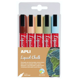 (5) Liquid Chalk APLI punta redonda 5,5mm c.tierra rotulador de tiza líquida (5 colores tierra)