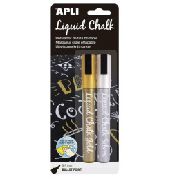 (2) Liquid Chalk APLI punta cuadrada 15mm oro/plat rotulador de tiza líquida (colores oro y plata)
