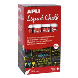 (12) Liquid Chalk APLI punta redonda 5,5mm blanco rotuladores de tiza líquida, fáciles de borrar