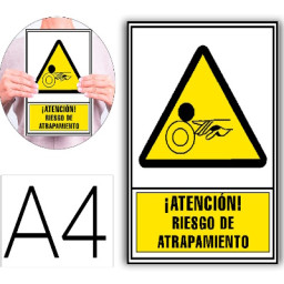 Pictograma ARCHIVO2000 señal de advertencia  ¡ATENCIÓN! RIESGO DE ATRAPAMIENTO 210x297mm PVC