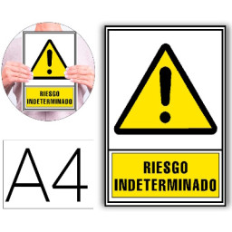 Pictograma ARCHIVO2000 señal de advertencia RIESGO INDETERMINADO 210x297mm PVC luminiscente