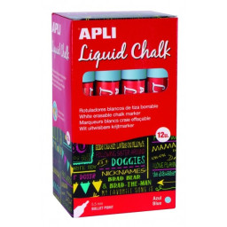 (12) Liquid Chalk APLI punta redonda 5,5mm azul rotuladores de tiza líquida, fáciles de borrar