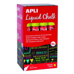 (12) Liquid Chalk APLI punta redonda 5,5mm amarill rotuladores de tiza líquida, fáciles de borrar
