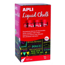 (12) Liquid Chalk APLI punta redonda 5,5mm rojo rotuladores de tiza líquida, fáciles de borrar