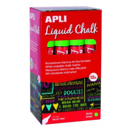 (12) Liquid Chalk APLI punta redonda 5,5mm verde rotuladores de tiza líquida, fáciles de borrar
