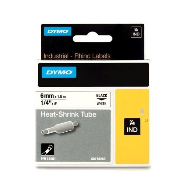 Et. DYMO ID1-6 negro/blanco Plastic  Tubos termorretráctiles RHINO 6mmx1,5 m