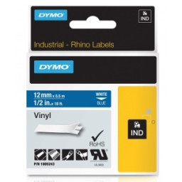 Label cassette DYMO 12mm Rhino Industrial Vinyl  White on Blue (texto blanco/fondo azul) (1805243) 