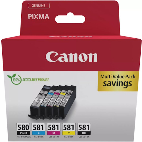 (5) C.t. CANON PGI580BK / CLI581CMYK MULTI ECOPACK MULTIPACK-5 colores