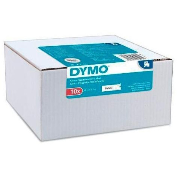 (10) Label cassette DYMO D1 Standard 12mm x 7m.  Black on White (pack 10 x S0720530)(45013)