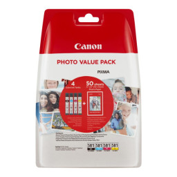 (4) C.t. CANON CLI581 Photo Value Pack BCMY BL Pixma TR8550 TS6250 + 50h.Photo 10x15cm BLISTER *