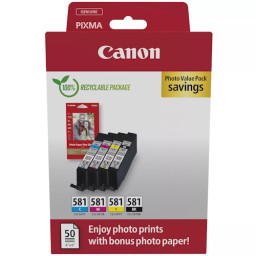 (4) C.t. CANON CLI581 Photo Value Pack BCMY ECOPAC Pixma TR8550 TS6250 + 50h.Photo 10x15cm