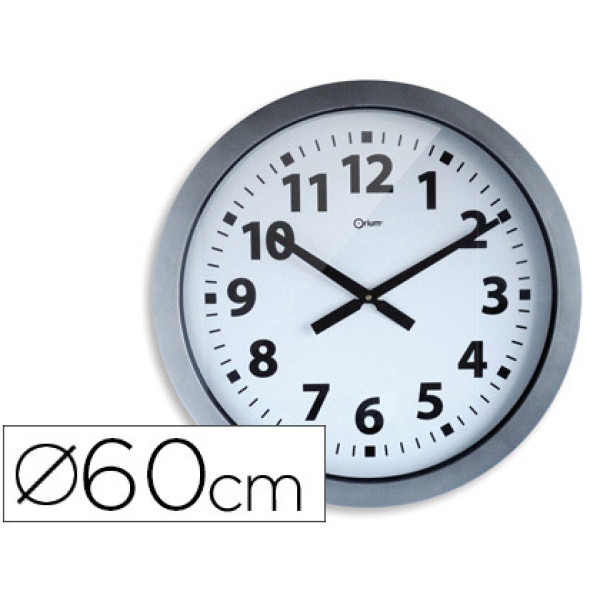 Reloj de pared Oficina 60cm redondo, gris, esfera blanco