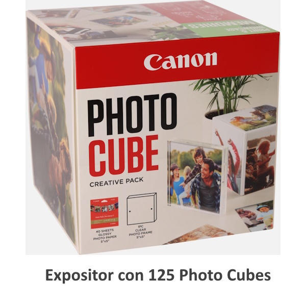 CANON Phote Cube papel PP-201 20h.13x13cm + marco 265gr. fotográfico - 125 packs + expositor