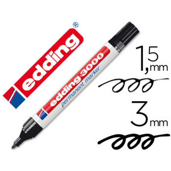 Rotulador EDDING marcador permanente 3000 negro 1.5-3.0mm, cuerpo de aluminio, secado instantáneo