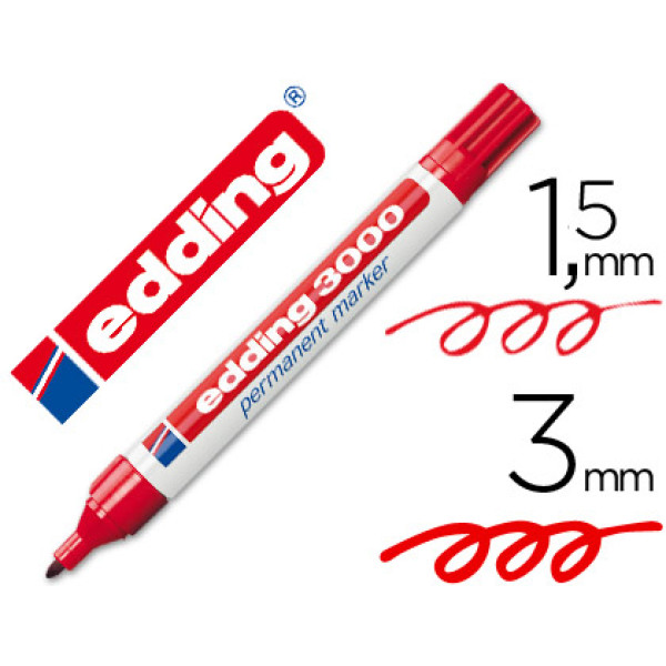 Rotulador EDDING marcador permanente 3000 rojo 1.5-3.0mm, cuerpo de aluminio, secado instantáneo