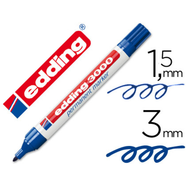 Rotulador EDDING marcador permanente 3000 azul 1.5-3.0mm, cuerpo de aluminio, secado instantáneo