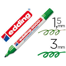 Rotulador EDDING marcador permanente 3000 verde 1.5-3.0mm, cuerpo de aluminio, secado instantáneo
