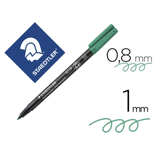 Rotulador STAEDTLER 317-5 Lumocolor permanen verde Punta fibra media redonda 0.8-1.0mm 