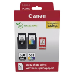 (2) C.t. CANON PG560/CL561 Photo Value Pack ECO + 50h.Photo Paper PP-201 carton