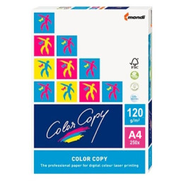 Papel MONDI COLOR COPY 250A4 120g 21,0x29,7 tacto extra suave recubrimiento satinado