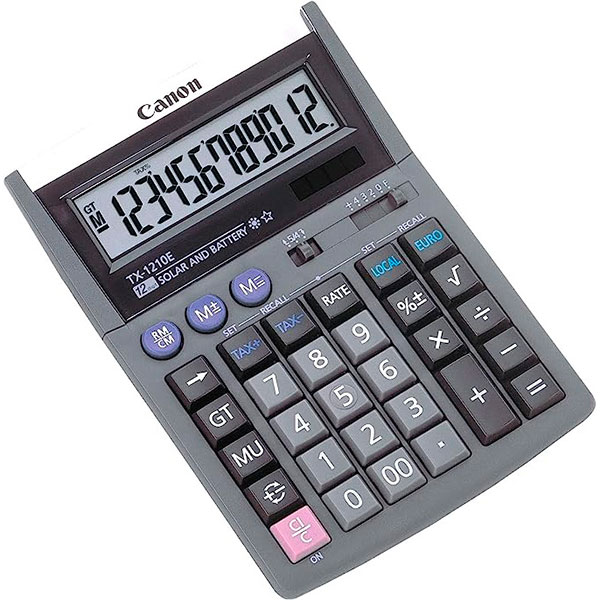 Calculadora CANON TX-1210E DBL sobremesa, 12-dig, dual-power, metal/negra