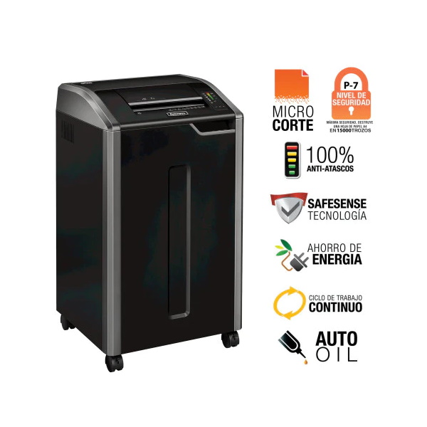 FELLOWES Destructora 425HS gris DIN P7 partículas de 0.8x5mm, seg.P-7, 7h, 100L