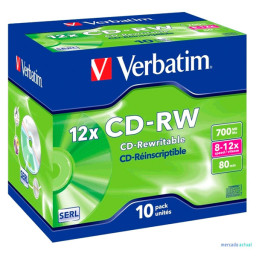 (10) Pack CD-RW VERBATIM Datalife Plus 12x Hi-Speed 700MB, 80m.