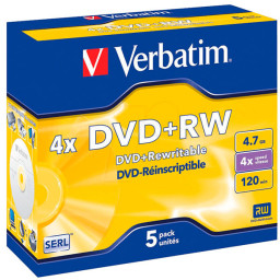 (5) Pack DVD+RW VERBATIM Advanced SERL Jewel 4x 4,7GB, 120m.
