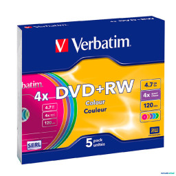 (5) Pack DVD+RW VERBATIM Advanced SERL Slim 4x 5-Colours 4,7GB, 120m.