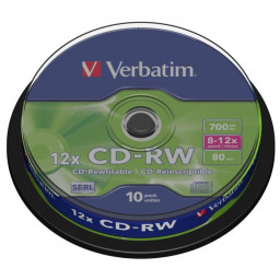 (T10) Spindle CD-RW VERBATIM DatalifePlus 12x Hi-Speed 700MB, 80m.